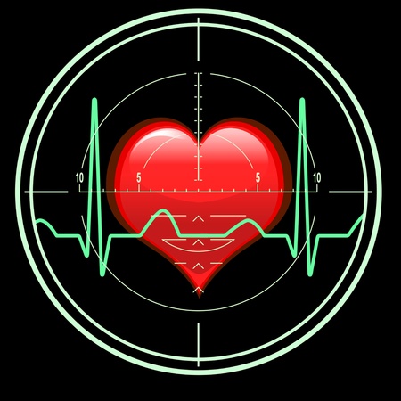 sniper rifle sight with heart beats on black backgroundの写真素材