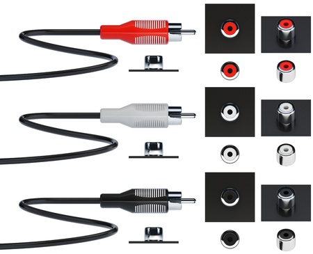 Set of audio cables isolated on whiteの写真素材