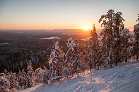Sunrise.Fantastic sunrise, morning winter landscape. Fantastic overcast sky. Beautiful winter landscape. Beauty world. European beautiful winter mountains.の写真素材