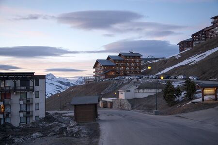 house in a mountain village in the Alps in winter