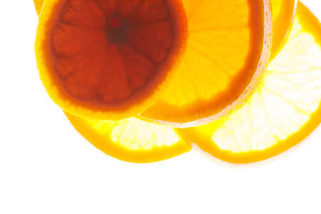 Close up group of orange slices with backlite. macro photoの写真素材