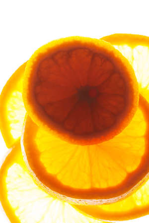 Close up group of orange slices with backlite. macro photoの写真素材