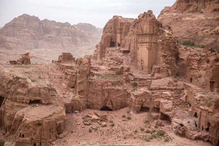 Ruins of the ancient city of Petra in the Siq canyon, top viewの写真素材