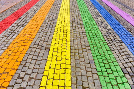 Rainbow colored crosswalk installation at pride parade in Helsinkiの写真素材