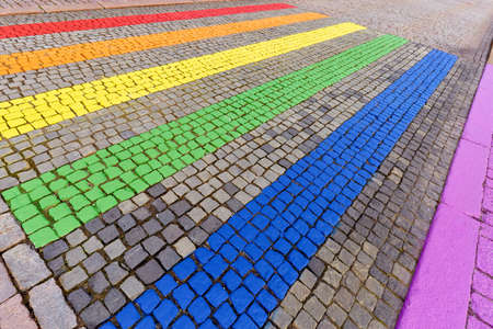 Rainbow colored crosswalk installation at pride parade in Helsinkiの写真素材