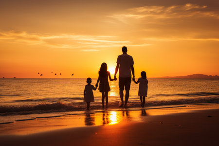 Happy family watching sunset on the beach - high-quality canon eos 5d mark iv dslr photographの素材