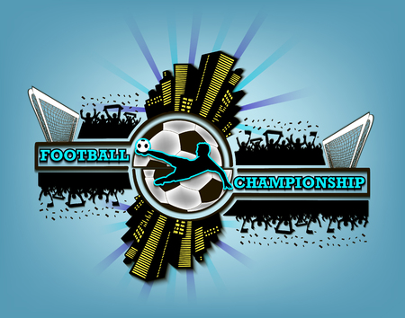 football championship with urban elements and the silhouette football atmosphere on the background of a soccer ball.のイラスト素材