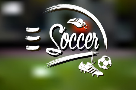 Set of soccer paraphernalia on blurred background  . Vector illustrationのイラスト素材