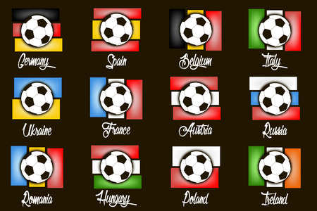 Set flags country and  soccer balls. European football championship France 2016. Vector illustrationのイラスト素材