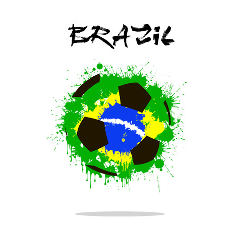 Abstract soccer ball painted in the colors of the Brazil flag. Vector illustrationのイラスト素材