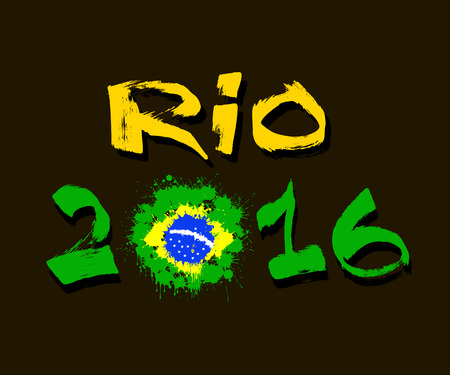 The inscription Rio 2016 with the flag of Brazil ink blots. Vector illustrationのイラスト素材