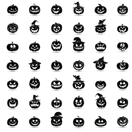 Halloween pumpkin 42 icons set. Emotion Variation. Vector illustrationのイラスト素材
