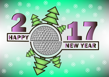Happy new year 2017 and  golf with Christmas trees. Vector illustrationのイラスト素材
