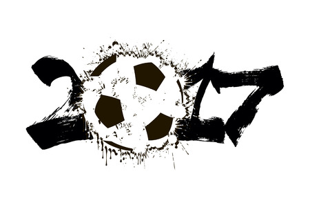 Abstract number 2017 and soccer ball blot. Vector illustrationのイラスト素材