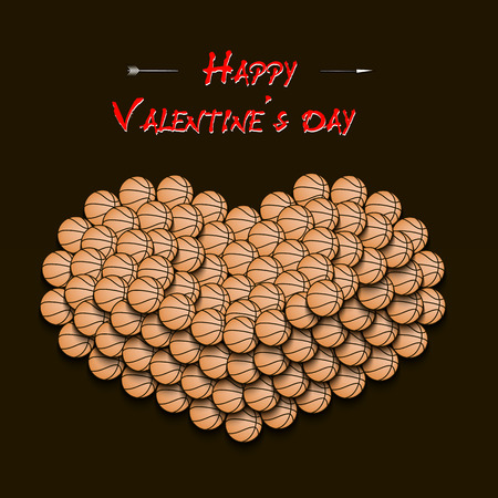 Happy Valentine's Day. Heart from basketball balls on the basketball shield with a ring illustrationのイラスト素材