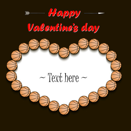 Happy Valentine's Day. Frame in the form of heart from basketball balls illustrationのイラスト素材