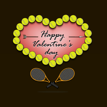 Happy Valentines Day. Heart from tennis balls and tennis rackets. Vector illustrationのイラスト素材