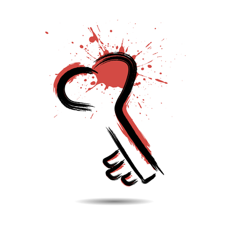 Abstract heart in the form of key  hand-drawn with blots paint. Isolated on a white background.のイラスト素材