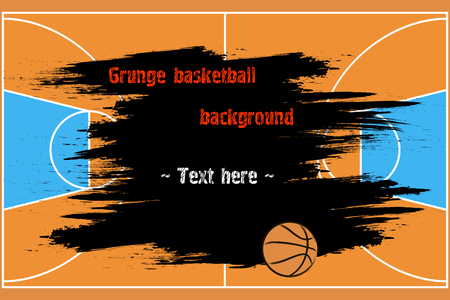 Set of hand drawn grunge banners with basketball and field. Black background with splashes of watercolor ink and blots. Vector illustrationのイラスト素材