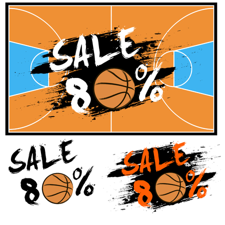 Set banners sale 80 percent with basketball. Drawn in a grunge style. Vector illustrationのイラスト素材
