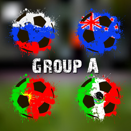 Football tournament 2017. Flags of the countries participant in the form of abstract balls. Group A. Vector illustrationのイラスト素材
