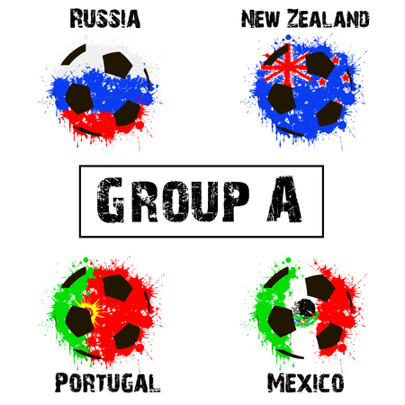 Banner football tournament 2017. Flags of the countries participant in the form of abstract balls. Vector illustrationのイラスト素材