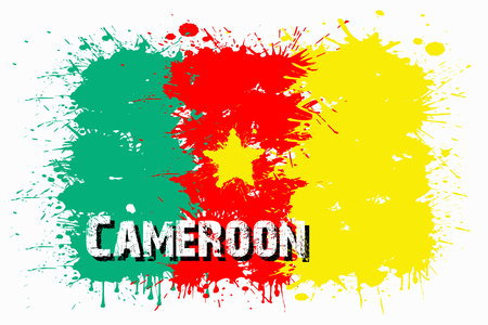Flag of Cameroon from blots of paint in grunge style. Vector illustrationのイラスト素材