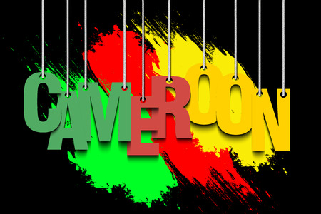 The word Cameroon hang on the ropes against the background of the cameroonian flag. Vector illustrationのイラスト素材