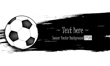 Hand drawn grunge banner with soccer ball. Black background with splashes of watercolor ink and blots. Vector illustrationのイラスト素材