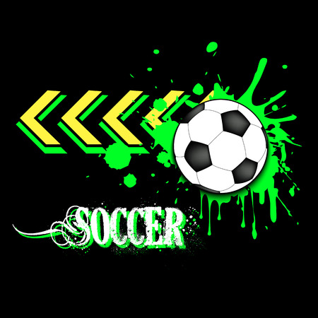 Banner the inscription soccer on the background abstract soccer ball from blots. Grunge style. Vector illustrationのイラスト素材