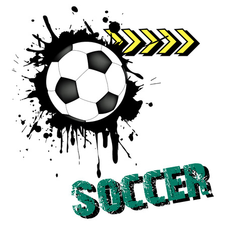 Banner the inscription soccer on the background abstract soccer ball from blots. Grunge style. Vector illustrationのイラスト素材