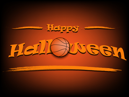 Banner happy halloween and basketball ball on isolated background. Vector illustrationのイラスト素材