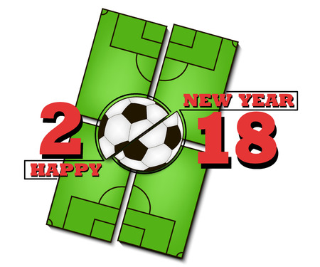 New year 2018 design with soccer ball against the background of a football field.のイラスト素材