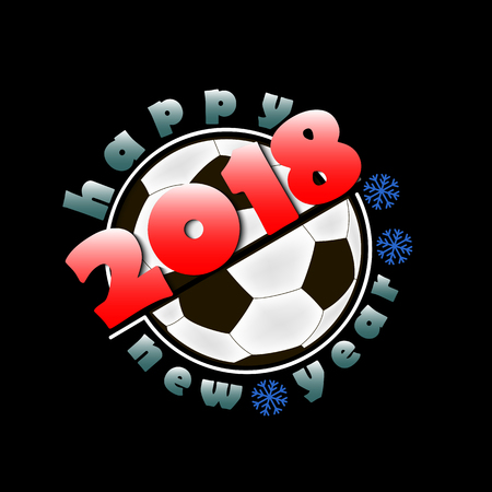 Soccer ball and Happy New Year 2018 greeting. Vector illustrationのイラスト素材