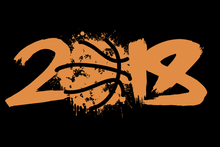 Abstract number 2018 and basketball blot. Vector illustrationのイラスト素材