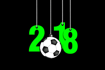 New year numbers 2018 and soccer ball as a christmas decorations hanging on strings vector illustrationのイラスト素材
