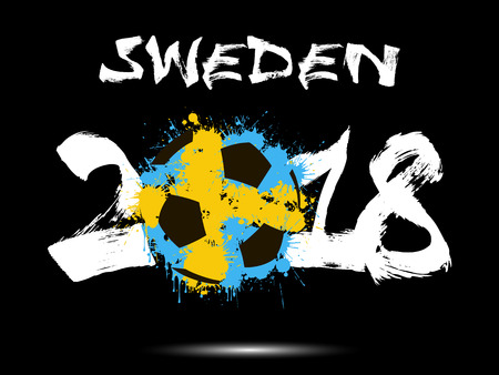 Abstract number 2018 and soccer ball painted in the colors of the Sweden flag.のイラスト素材