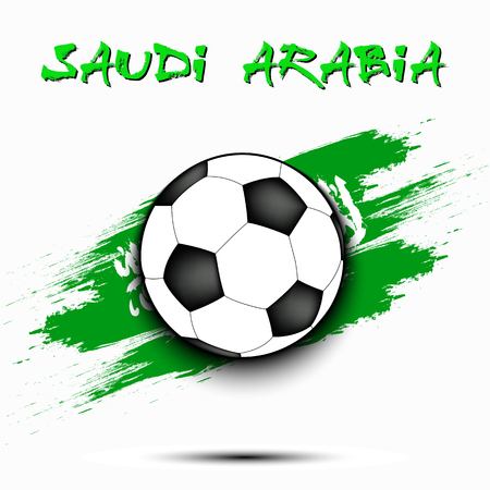 Soccer ball on the background of the Saudi Arabia flag in grunge style. Vector illustrationのイラスト素材