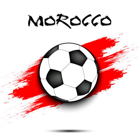 Soccer ball on the background of the Morocco flag in grunge style. Vector illustrationのイラスト素材