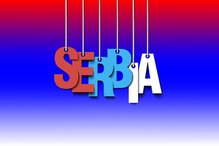 The word Serbia hang on the ropes. Vector illustrationのイラスト素材