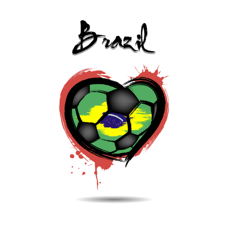 Abstract soccer ball shaped as a heart painted in the colors of the Brazil flag. Vector illustrationのイラスト素材