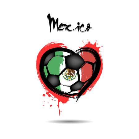 Abstract soccer ball shaped as a heart painted in the colors of the Mexico flag. Vector illustrationのイラスト素材