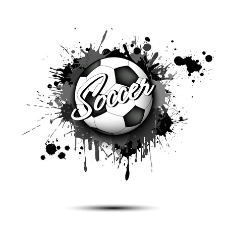 Soccer ball on the background of the blots of paint. Football banner with splashes of ink. Vector illustrationのイラスト素材