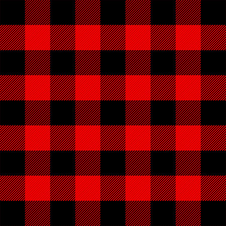 Lumberjack plaid. Scottish pattern in red and black cage. Scottish cage. Scottish checkered background in classic colors. Traditional scottish ornament. Seamless fabric texture. Vector illustrationのイラスト素材