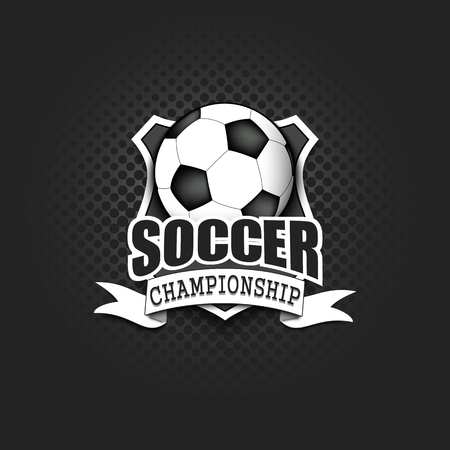 Soccer logo template design. Football logo. Black and White. Vintage Style. Isolated on black background. Vector illustrationのイラスト素材