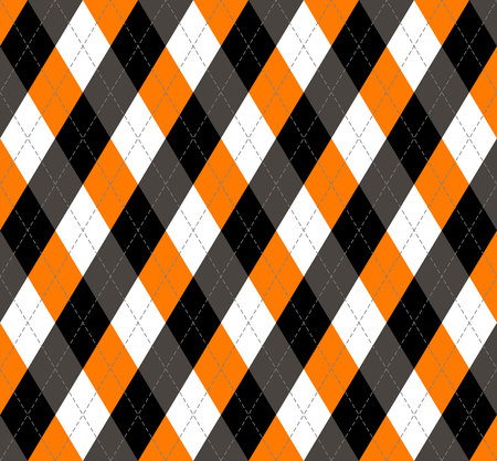 Halloween Argyle plaid. Scottish pattern in orange, black, gray and white  rhombuses. Scottish cage....