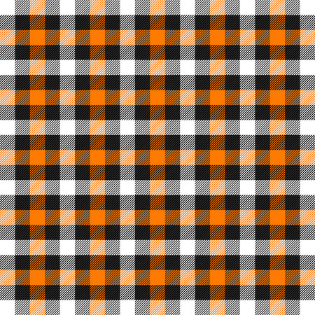 Halloween Tartan plaid. Scottish pattern in orange, black, white and gray cage. Scottish cage. Traditional Scottish checkered background. Seamless fabric texture. Vector illustrationのイラスト素材