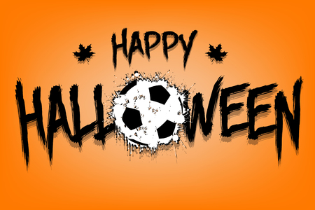 Happy halloween and soccer ball of blots. Design pattern for banner, poster, greeting card, flyer, party invitation. Halloween holiday. Grunge style. Vector illustrationのイラスト素材