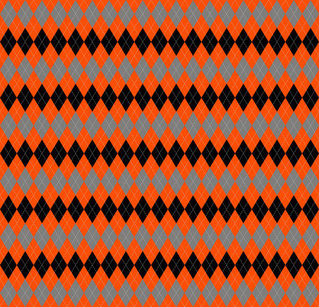 Halloween Argyle plaid. Scottish pattern in orange, black and grey rhombuses. Scottish cage....