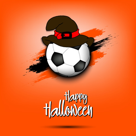 Happy Halloween pattern. Football template design. Soccer ball with witch hat. Design pattern for banner, poster, greeting card, flyer, party invitation. Vector illustrationのイラスト素材